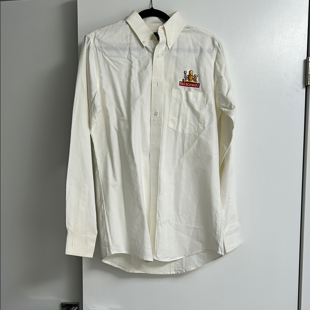 FAO Schwarz Embroidered Logo White Casual Button Down Shirt